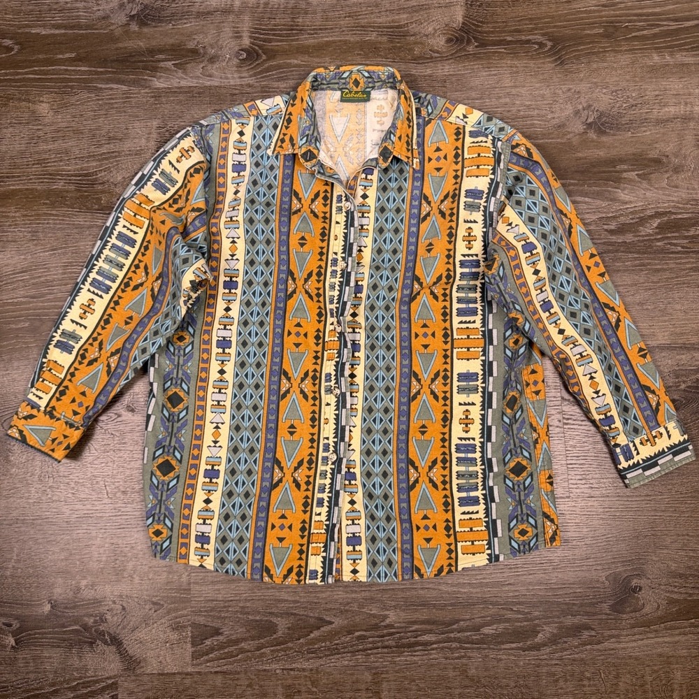 Vintage Womens Cabelas Chamois Flannel Aztec Pattern Shirt XL‎ Striped 90s Y2K